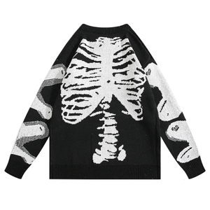 Logotipo personalizado Hombres Suéter Calavera Patrón Jacquard Cuello redondo Jersey de punto de manga larga de punto de algodón de Halloween Suéteres Hombre - Product Image 1