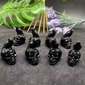 Оптовая продажа, массивные Хрустальные черепа, резные обсидиан с черепами птиц, хрустальные целебные кристаллы, резные черепа - Product Image 1