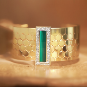 Fashion Cuff <b>Bracelet</b> 316L Stainless Steel PVD Gold Plating Green Inlay <b>Crystal</b> Accent - Product Image 3
