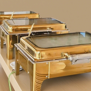 Cao Cấp Vàng Bạc Thép Không Gỉ 9L Chafing Món Ăn Tự Chọn Thực Phẩm Ấm Hơn Với Glass Nắp Cho Phục Vụ Các Sự Kiện Bữa Tiệc <span class=keywords><strong>Buffet</strong></span> - Product Image 1