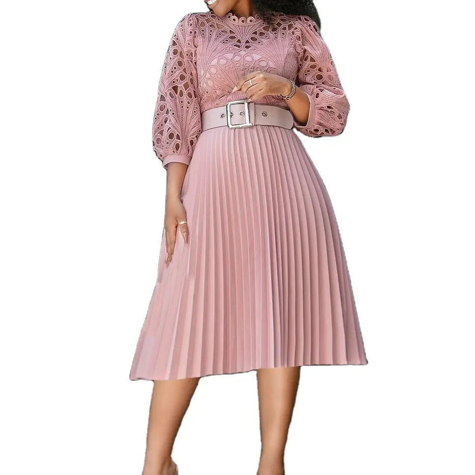 Casual fashion sexy african styles women lady elegant pleated lace dresses