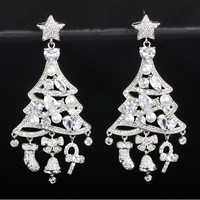 Weihnachtsbaum-Ohrhänger, Kristall- und Perlenbesetzte Festtags-Ohrhänger für Damen