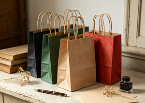 Eco-Friendly Recyclable Vertical Multi Color Thick Solid Kraft Paper Tote Bags with Reinforced Paper Rope Handles - Product Image 2