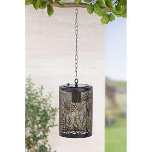 Pack of 2 <b>solar</b> pendant <b>lights</b>, cylindrical, "Opreto", floral pattern, metal, black, H. 15 cm, D. 10 cm ( 920969511 ) - Product Image 1