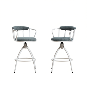 Ensemble de 2 tabourets de bar industriels modernes avec assise en tissu, structure métallique, pivotants, hauteur comptoir, pour îlot de cuisine - Product Image 1