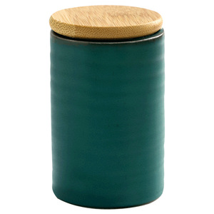Boîte à thé en céramique cylindrique taille S avec couvercle en bambou, hermétique, pour le voyage, couleur unie, pour thé vert et thé noir - Product Image 1