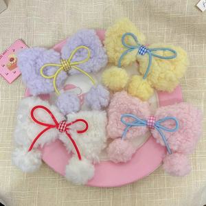 Sweet pom-pom girly <b>bow</b> duckbill <b>clip</b> cute lamb wool hair <b>clip</b> side colorful <b>clip</b> - Product Image 1