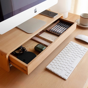 Support d'écran surélevé en bois massif personnalisé avec tiroir, organisateur de bureau, étagère ergonomique pour écran pour la maison et le bureau - Product Image 2