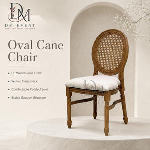 <b>Round</b> Cane Back Wood Wedding Chair <b>Padded</b> <b>Seat</b> Banquet Seating for Event Rental and Wholesale - Product Image 1