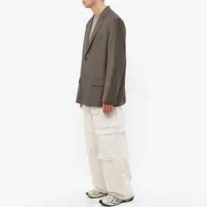 Custom Beige Overs ized Zip Up Cargo Pants Reiß verschluss am Knie Mehrere Taschen Kurze Hosen Benutzer definierte Baggy Cargo Pants für Männer