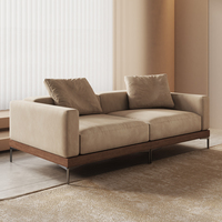 Sofá de Piso en Forma de L de Tres Plazas, Estilo Japonés Wabi-Sabi, con Reposabrazos, Tapizado, Estructura de Madera, para Hoteles Boutique y Apartamentos de Alta Gama
