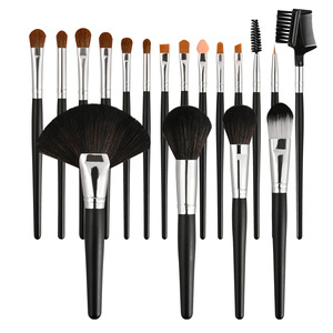 18pcs Synthetic Pony Hair Makeup Brush Set Wood Handle Copper Ferrule Flat Fan Face Eye Powder Eyeshadow Cosmetic Brushes Black - Product Image 1