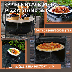 Juego de 4 soportes de mesa de pizza de metal negro, bandeja de plato de comida de mesa y estante de exhibición para pizzas y otros alimentos - Product Image 2
