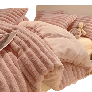 Duy Nhất Hai Mặt Dày Sữa Lông Cừu Tấm Thiết Lập Mùa Đông San Hô Flannel Bộ Đồ Giường Bốn Mảnh 200TC Bền 1.5M Chất Lượng Polyester - Product Image 1