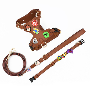 カスタマイズされたエレガントで豪華なソフトレザーDLY犬用ハーネスPVCかわいいバックルとリーシュセット高級ペットチェストアクセサリー - Product Image 1