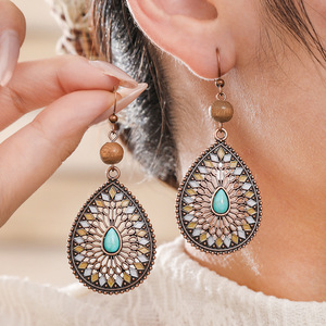 Boucles d'oreilles pendantes bohèmes en alliage, motif géométrique, plaqué cuivre antique, ensemble de boucles d'oreilles pendantes tendance pour femmes - Product Image 2