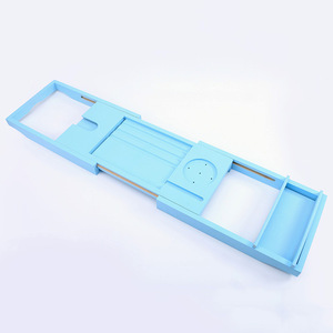Customized telescopic non-slip bamboo bathroom bathtub storage <b>rack</b> with medium <b>plate</b> for bathtub and bathroom storage. - Product Image 1