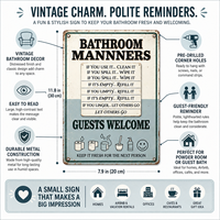 Panneau métallique décoratif amusant « Règles de toilette » style rétro pour bar, café, pub, maison – 8x12 pouces