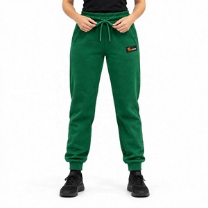 Pantalones deportivos de lana verde con cintura con cordón y logotipo bordado en la pierna derecha, pantalones de chándal casuales de longitud completa para mujer - Product Image 1