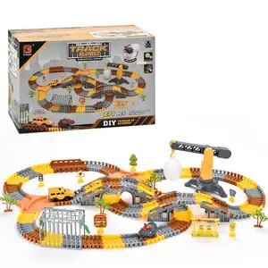 271pcs DIY Assembling Tacking Game Dinosaur Track Car W/ Light Construction Electric Rail Toy Sets Engineering Vehicle Car Toys