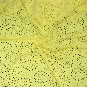 Factory Custom Yellow Color Polyester Spandex Embroidery fabric Laser Cutting Eyelet Fabric For Garment Swimwear