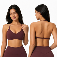Soutien-gorge de sport sans couture pour femme, taille haute, dos ouvert, col halter, soutien léger, rembourré, pour yoga et pilates, 1 Nylon Spandex, Vente en gros