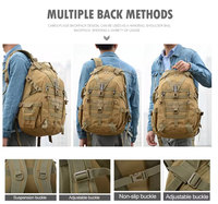 Sac à dos tactique unisexe 50L antivol à motif camouflage en tissu Oxford avec dos ergonomique, imperméable et fermeture éclair en polyester