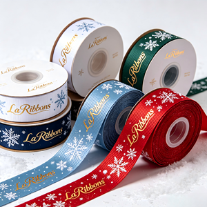 Cinta de Grosgrain Personalizada con Patrón de Copos de Nieve Dorados, Cinta de Poliéster para Envolver Regalos Navideños, Rollo al por Mayor - Product Image 6