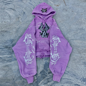 Sudadera con capucha unisex personalizada de corte ajustado y bajo con cordón, estilo invierno, con estampado gótico de demonio lavado al ácido y parche bordado, estilo Y2K <span class=keywords><strong>Grunge</strong></span> - Product Image 4