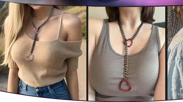 Set Collana A Catena Scorrevole Con Ciondolo A Cuore E Orecchini A Bottone In Acciaio Inossidabile, Argento