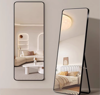 Miroir rectangulaire pleine longueur avec cadre en aluminium noir ultra fin, à fixer au mur ou sur pied, pour chambre ou salon, directement de l'usine