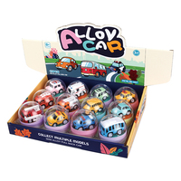 CD 12PCS Mini Voitures Jouets à Rétrofriction en Métal, Ensemble en Boîte Capsule, Véhicules de Dessin Animé en Alliage (Bus, SUV, Véhicule d'Urgence) pour Enfants