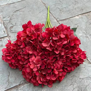 Chất Lượng Tốt Nhân Tạo Hoa Tú Cầu Bán Buôn 5 Đầu 7 Đầu Màu Đỏ Hoa Tú Cầu Cho Đám Cưới - Product Image 5
