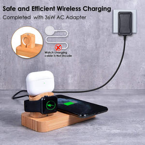 Estación de carga de bambú <span class=keywords><strong>3</strong></span> en 1 Q1, <span class=keywords><strong>cargador</strong></span> inalámbrico rápido de 10W PD para <span class=keywords><strong>Apple</strong></span> <span class=keywords><strong>Watch</strong></span> Series, uso de teléfono móvil - Product Image 2