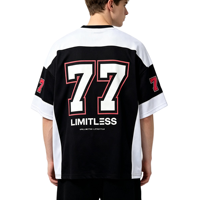 Kaos Jersey Oversize Warna Hitam Putih Berkualitas Tinggi Grosir Custom, Streetwear Bordir Garis Merah, Kaos Olahraga Longgar