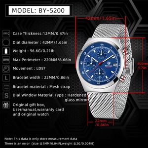Montre pour homme BENYAR, marque de luxe haut de gamme, montre de loisirs pour homme, bracelet en maille, mouvement à quartz, étanche à 30 mètres - Product Image 6
