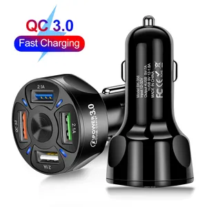 2.1A QC3.0 4 USB Car Charger 12-32V Car Adapter Socket Quick Car Phone Charger With LED Light For IPhone Samsung Xiaomi