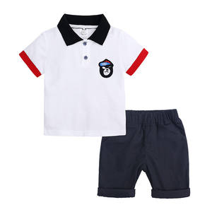 Vêtements d'été coréens pour bébés garçons, ensembles décontractés en coton à manches courtes et col polo, vente en gros - Product Image 1
