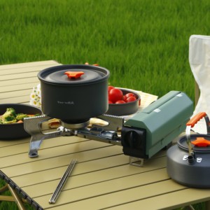 Draagbare aluminium camping kookset met inklapbare handgrepen voor wandelen, backpacken, buiten koken en gebruik met gasfornuis - Product Image 6