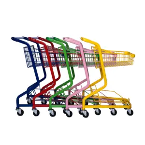 2 Layers Metal Shopping Trolley Carts Double Layers Basket Trolley Colored Basket Cart