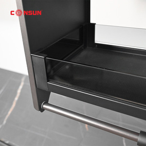 Panier coulissant de cuisine Consun à double couche en verre trempé avec amortisseur, style moderne et minimaliste - Product Image 2