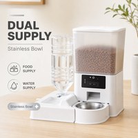Distributeur automatique intelligent et écologique de nourriture solide pour chats et chiens, en acier inoxydable et plastique, contrôlé par application/WiFi, avec compartiment visible