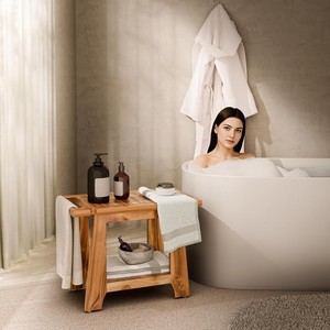 Tabouret de douche en teck, banc de salle de bain, table d'appoint pour intérieur et extérieur, imperméable et anticorrosion - Product Image 4