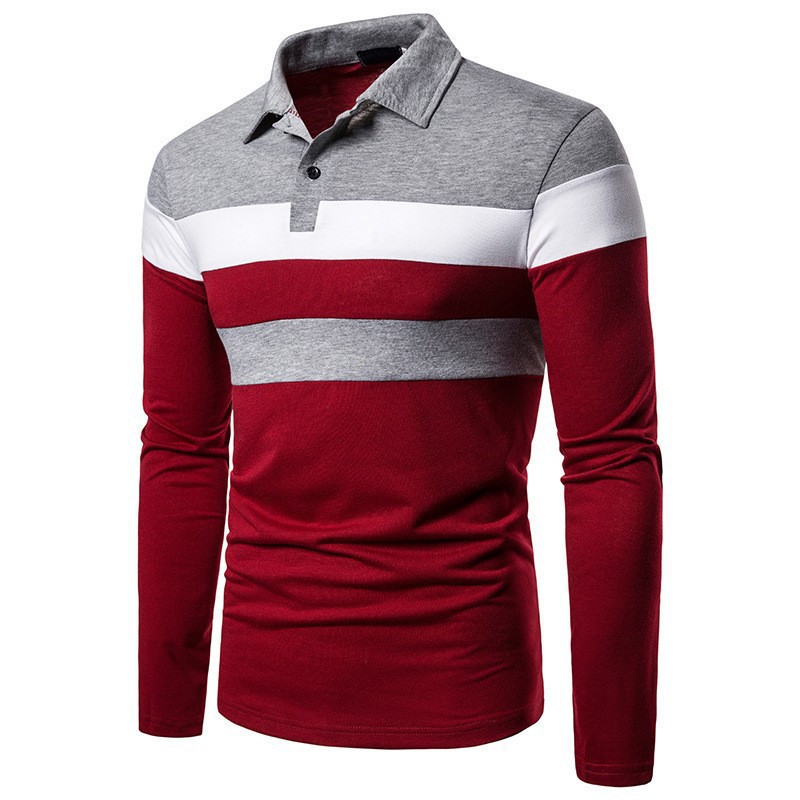 MENS LONG POLO SHIRT (予約販売品) Colorblocked lapel stand-up collar long sleeve polo