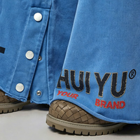 Celana Panjang Pria Model Wide Leg dengan Detail Kancing dan Cetak Huruf Lingkaran Custom, Gaya Streetwear