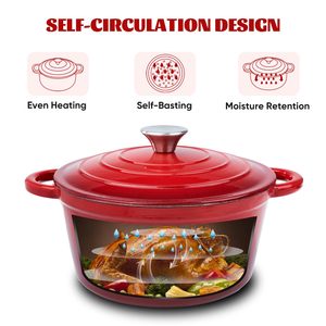 Horno holandés de hierro fundido esmaltado, Juego de <span class=keywords><strong>3</strong></span> piezas, seguro para horno y estufa, cacerola roja para acampar, juego de utensilios de cocina con revestimiento sin plomo - Product Image 2