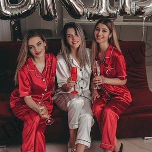 Luxury <strong>Women's</strong> Pajamas Custom Short Sleeves With Pants <strong>Pyjamas</strong> for <strong>Women</strong> Set Red <strong>Christmas</strong> Silk Satin Pijamas Two Piece Pajama - Product Image 6