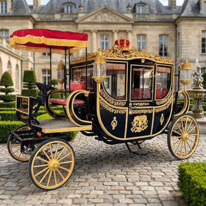 Calèche royale de luxe noire à 4 roues pour le tourisme, calèche de mariage, calèche de tourisme européenne - Product Image 1