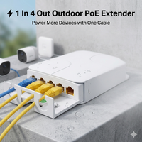 Extenseur PoE Gigabit extérieur 1 entrée 4 sorties, étanche IP55, 1000 Mbps, 802.3af/at, répéteur Ethernet longue distance