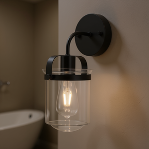 Applique murale moderne avec abat-jour en verre transparent, douille E26, luminaire d'intérieur pour salle de bain, salon, cuisine, évier, corps en fer cylindrique - Product Image 2